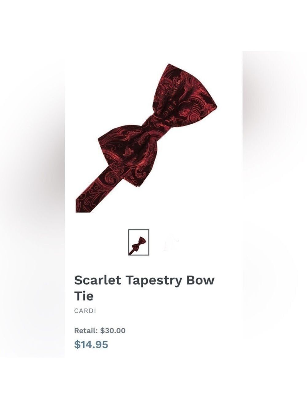 Scarlet Red Apple Black Bow Tie Wedding Prom Tuxedo Tapestry Paisley Pre-tied